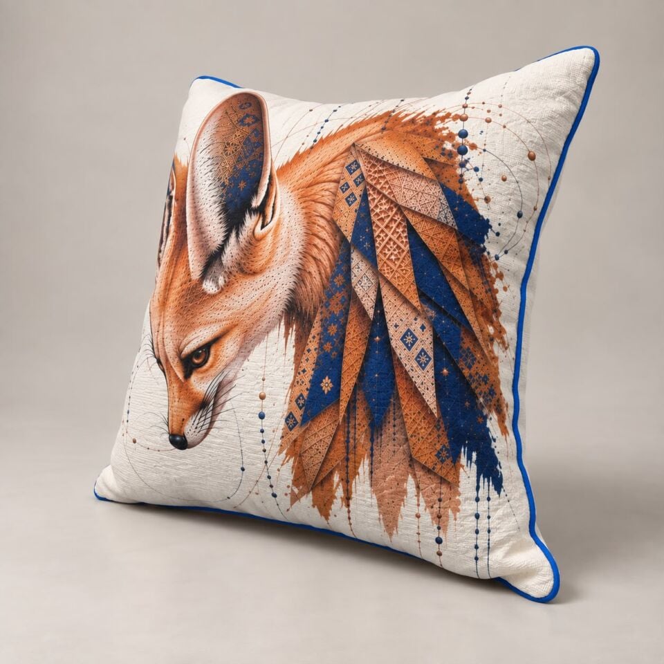 Dekoratif Kırlent - Çöl Tilkisi Baskılı, İç Dolgulu 45x45 cm - Adaptasyon